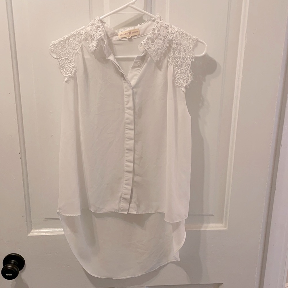 White lace high-low tank